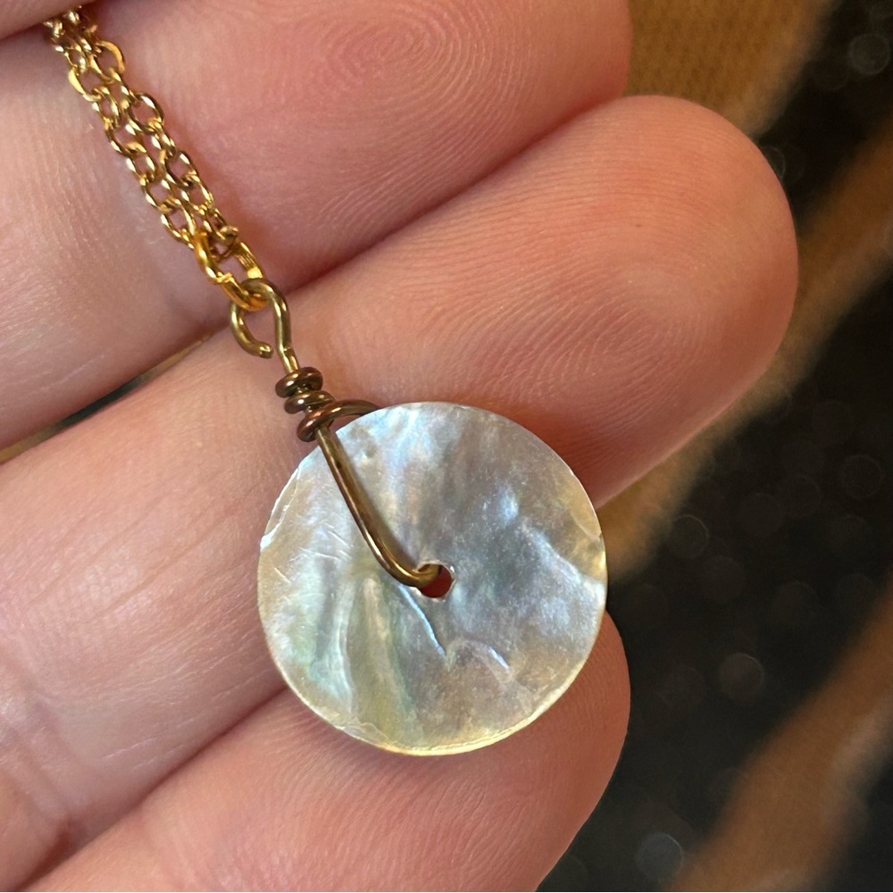 Handcrafted vintage shell pendant on chain necklace